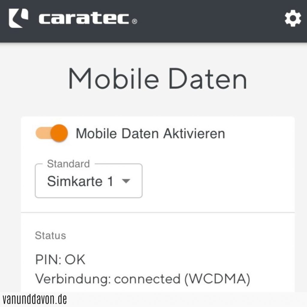 Caratec mobiler Router Konfigurationsoberfläche